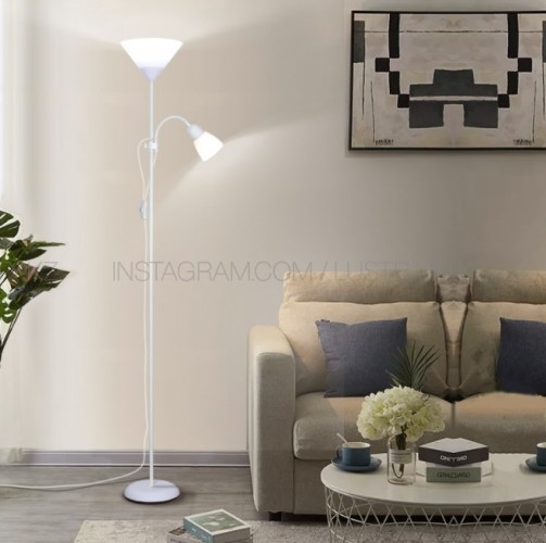 Напольный хайтек торшер двухламповый направляющий (Черный и белый)