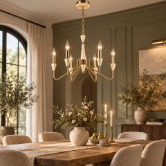 Подвесная люстра на 6 ламп E14, металл + дерево