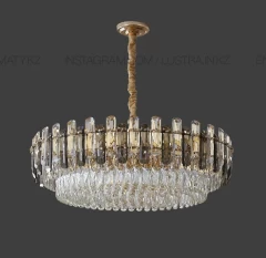 Люстра хрустальная, цвет каркаса золото. Хрусталь прозрачный и тонированный. Цоколь Е14. Код: 8806-55GD