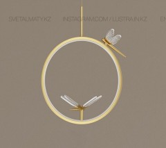 Светильник со светодиодным кольцом со светящимися стрекозами. Цвет золото матовое.