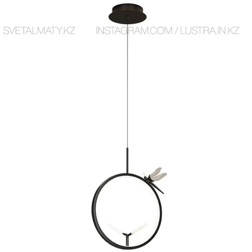 Светильник со светодиодным кольцом со светящимися стрекозами. Цвет черный