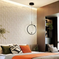 Светильник со светодиодным кольцом со светящимися стрекозами. Цвет черный