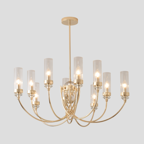 Люстра «Imperial Glass 8» — Золотая Классика с Прозрачными Стеклянными Плафонами