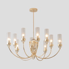 «Imperial Glass 8» люстрасы — мөлдір шыны плафондары бар алтын түсті классика
