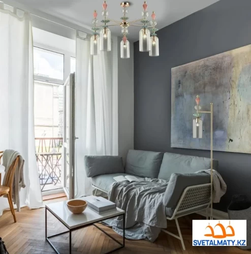 Люстра на штанге из стекла и керамики T001-5GD, цвет золото (лимонное)