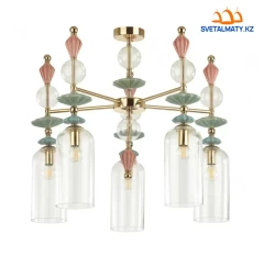 Люстра на штанге из стекла и керамики T001-5GD, цвет золото (лимонное)