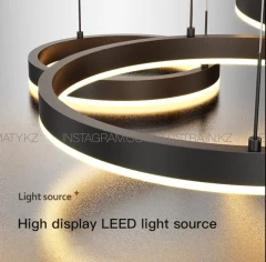 Современная светодиодная люстра на 3 кольца, цвет черный