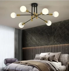 Люстра потолочная на 6 ламп, цвет черный+латунь, код 0176-6