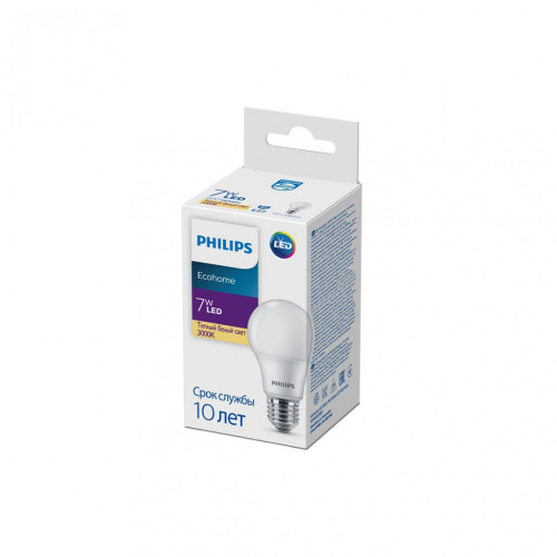 PHILIPS Лампа EcohomeLED Bulb 7W 500lm E27 830 Теплый цвет