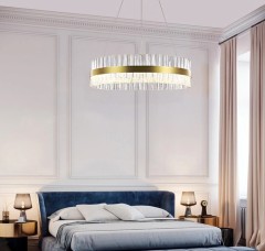 LED люстра круглая золотая 60 см. с хрусталем