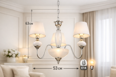 Люстра с абажурами, цвет белый с хромом. Цоколь Е14. Код товара: 30365-3ch+wh 