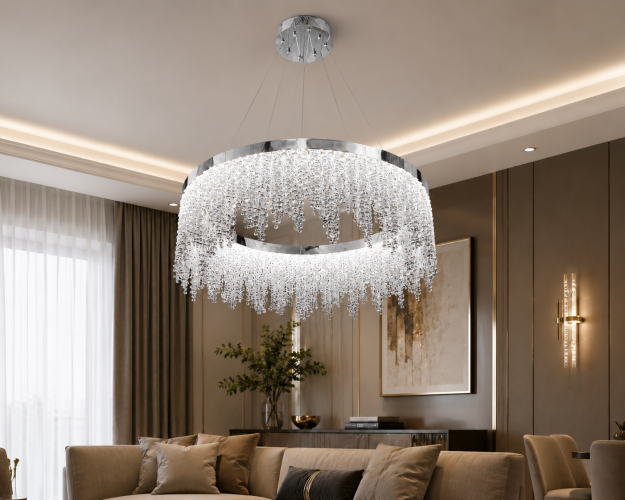Подвесная хрустальная люстра «Каскад» LED