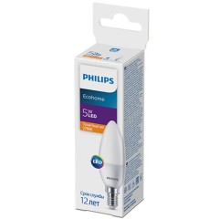 PHILIPS Лампа EcohomeLEDCandle 5W 500lm E14827B35 Теплый цвет