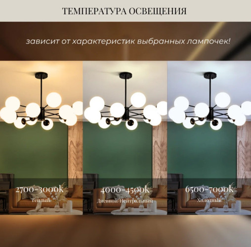 Люстра потолочная/подвесная 8044 на 12 матовых шаров, цвет черный