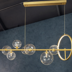Подвесная люстра с стеклянными шарами и LED-кольцом в цвете латунь