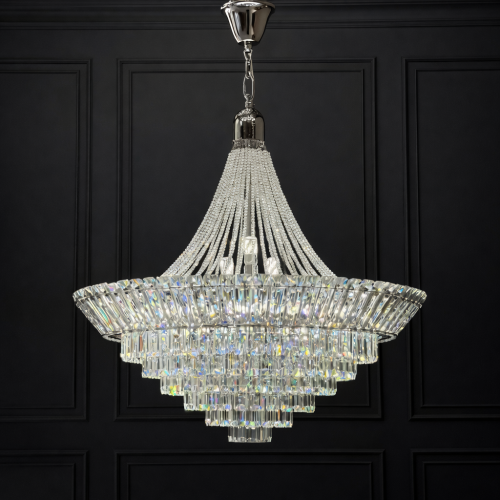 Каскадная хрустальная люстра в цвете хром 