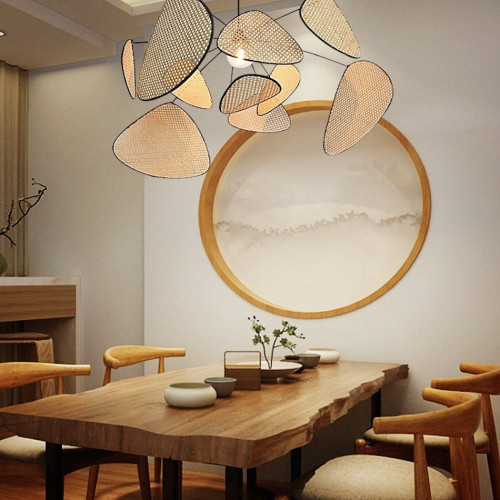 Дизайнерская люстра с треугольными рассеивателями из бамбукового плетения в стиле ретро