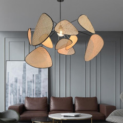 Дизайнерская люстра с треугольными рассеивателями из бамбукового плетения в стиле ретро