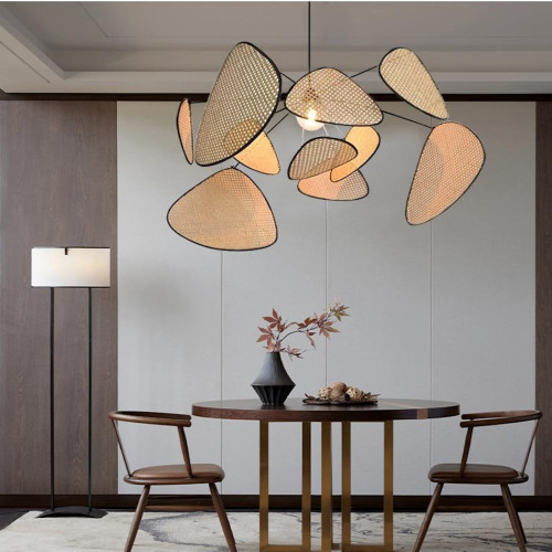 Дизайнерская люстра с треугольными рассеивателями из бамбукового плетения в стиле ретро