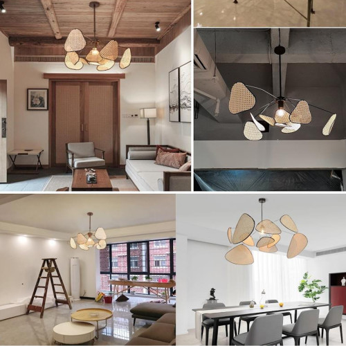 Дизайнерская люстра с треугольными рассеивателями из бамбукового плетения в стиле ретро