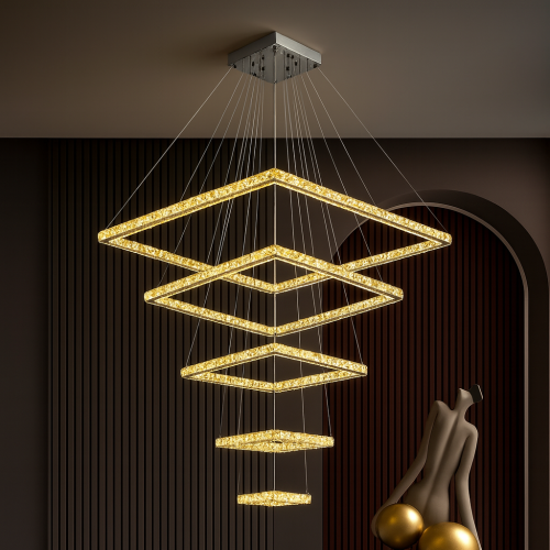 Люстра с хрустальными квадратами — от 1 до 8 уровней, под заказ, выбор свечения и цвета