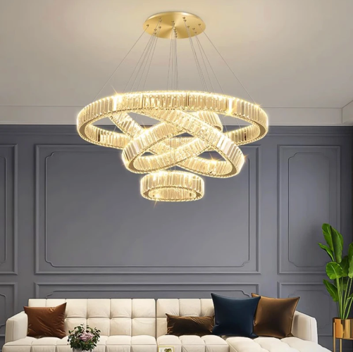 Люстра с хрустальными кольцами D31 — 4 уровня