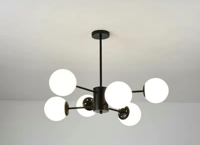Современная стеклянная люстра на 6 шаров 9561-3+3 BK