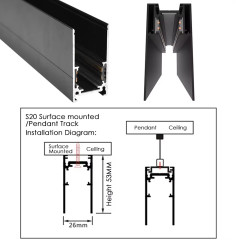 Магнитный шинопровод LUX накладной/подвесной 2м, черный/белый