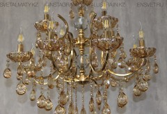 Люстра хрустальная  на 12 ламп, цоколь E14,  цвет золото