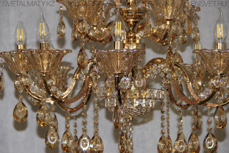 Люстра подвесная хрустальная на 12 ламп золотая