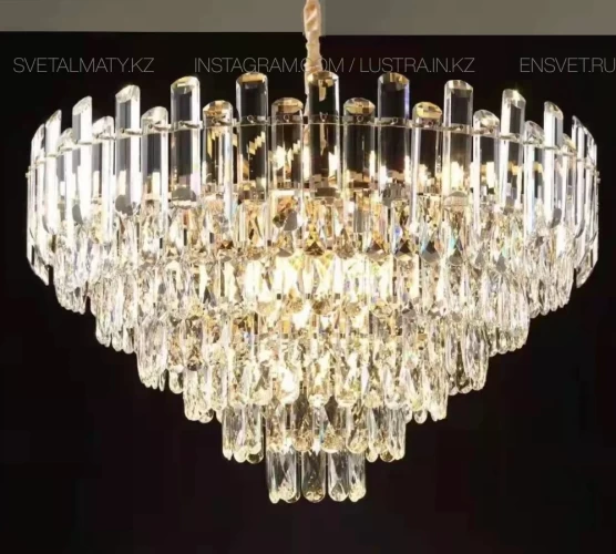 Люстра хрустальная подвесная на 16 ламп, цвет золото. Цоколь Е14