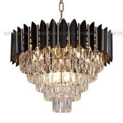 Подвесная люстра хрустальная черная с золотыми вставками. Цоколь Е14.