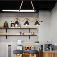 Американская винтажная люстра из конопляной веревки на 3 лампочки