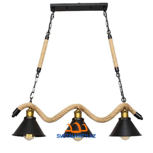 Американская винтажная люстра из конопляной веревки на 3 лампочки