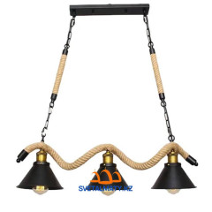 Американская винтажная люстра из конопляной веревки на 3 лампочки