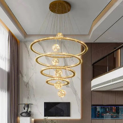 Люстра D40 спиральная с хрустальными кольцами и шарами