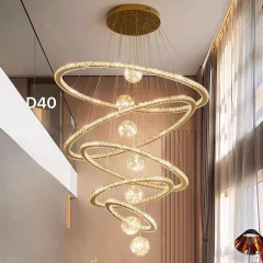 Люстра D40 спиральная с хрустальными кольцами и шарами