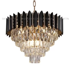 Подвесная люстра хрустальная черная с золотыми вставками. Цоколь Е14. Диаметр 80см