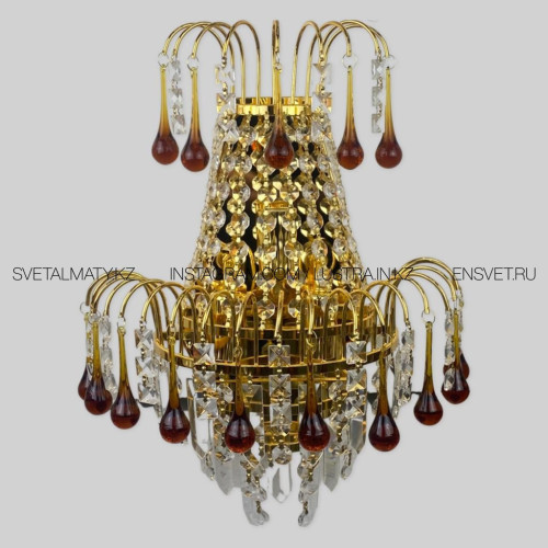 Золотая класcическая хрустальная настенная бра на 3 лампы Е14 (Модель 8328-3W)