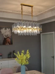 Люстра овальная в стиле modern, на 16 ламп, цвет золото, цоколь Е14