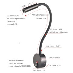 Настенная бра черная с кнопкой на корпусе Epistar LED 3W