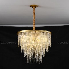 Люстра хрустальная подвесная на 6 ламп, цвет золото. Диаметр 50см.  Код товара: T608-500
