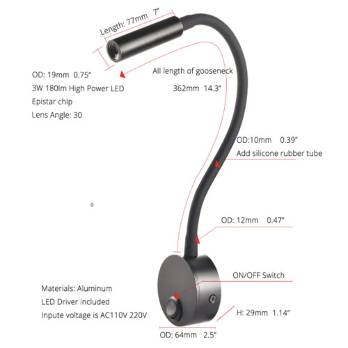 Настенная бра белая с кнопкой на корпусе Epistar LED 3W