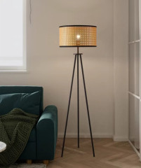Торшер напольный на треноге с плетеным абажуром